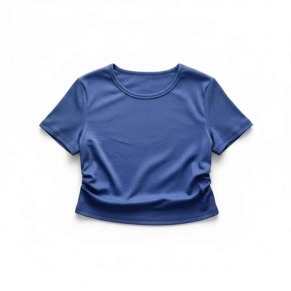 Shein‎ purple Ribbed Short Sleeve Crop Top Ruched Side Crew Neck Slim Fit Small